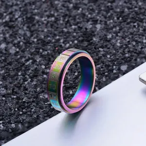 Bague rotative arc-en-ciel en acier inoxydable avec chiffres arabes gravés pour homme