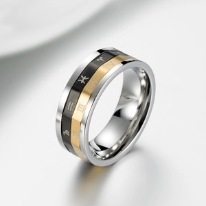 Rotating 18K gold plated stainless steel ring with zodiac signs and Roman numerals