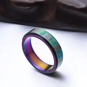 Bague rotative en acier inoxydable arc-en-ciel avec chiffres bleus et finition brossée