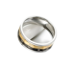 Three-tone stainless steel spinning ring with zodiac symbols and Roman numerals