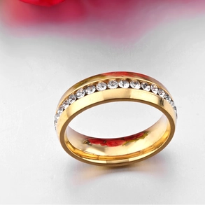 Classic 18K gold plated stainless steel eternity ring with shimmering pavé set cubic zirconia