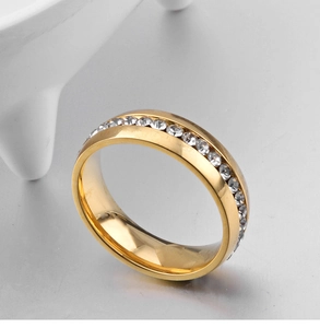 Eternity band ring in 18K gold plated stainless steel with channel set round cubic zirconia