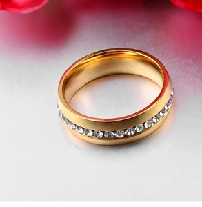 Elegance 18K gold plated stainless steel wedding ring with full eternity cubic zirconia stones