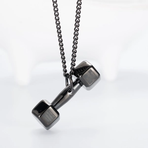 Pendentif haltère en acier inoxydable noir avec gravure de verset biblique inspirant