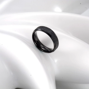 Minimalist 6mm black matte and polished dual-texture vacuum plated ring for couples