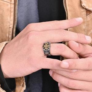 Vintage gothic cross ring in silver and gold finish for men, stylish punk biker jewelry