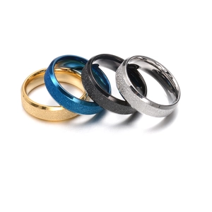 6mm minimalist vacuum-plated gold frosted stainless steel rings in four colors for couples