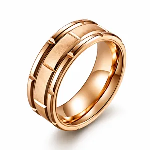 Bague Minimaliste en Acier Inoxydable Anneau Brossé au Design Rainuré pour Hommes Femmes Style Industriel Bijoux