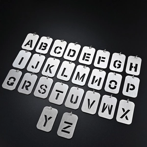 Unisex stainless steel 26-piece A-Z letter pendant set with industrial stencil design