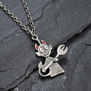 Gothic retro devil pendant necklace in titanium steel with vintage finish for hip hop style