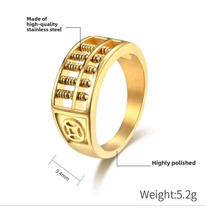 Detailed view of 18K gold plated stainless steel abacus ring with 9.4mm width