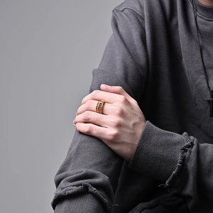 Men's 18K gold plated titanium steel abacus ring with moving beads in street style