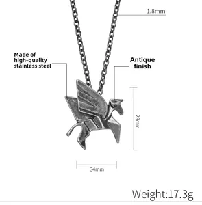 Detailed diagram of origami pegasus necklace made of premium titanium steel with old craft