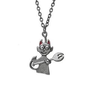 Japanese Retro Cartoon Angel Devil Stainless Steel Pendant Necklace Vintage Hip Hop Streetwear Jewelry For Men Students