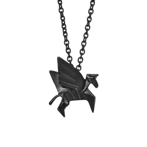 Stainless Steel Origami Pegasus Pendant Necklace Geometric Flying Horse Retro Industrial Style Jewelry For Men Women