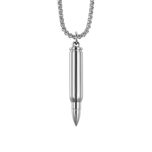 Stainless Steel Bullet Pendant Necklace For Men Punk Military Style Polished Gold Black Bullet Charm Necklace Jewelry Gift