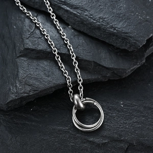 Vintage oxidized stainless steel double circle interlocking pendant necklace for couples