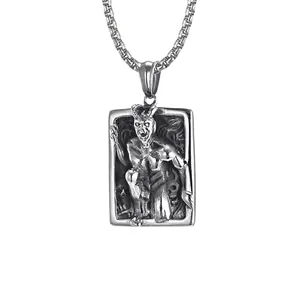 Vintage Stainless Steel Demon Skull Relief Pendant Necklace For Men Gothic Punk Hip Hop Distressed Box Chain Jewelry