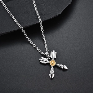 Collana con ciondolo a freccia e girasole retrò per uomo e donna con catena argento