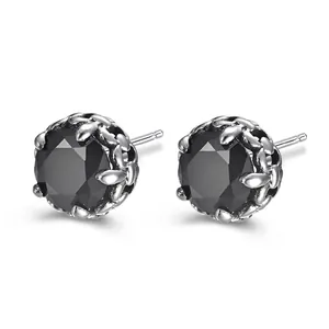 Retro Titanium Steel Rhinestone Stud Earrings For Men Women Vintage High Polished Gothic Jewelry Accessories Earrings