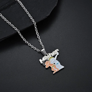 Hip hop style silver necklace with colorful enamel Higher astronaut pendant