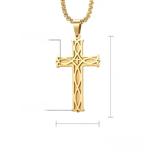 Detailed size view of the 47mm polished stainless steel cross pendant necklace