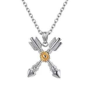 Vintage Stainless Steel Crossed Arrows Sunflower Pendant Necklace Retro Punk Personalized Indian Style Jewelry For Men Women