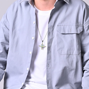 Collier rétro avec pendentif planète et pierre bleue pour hommes et femmes tendance