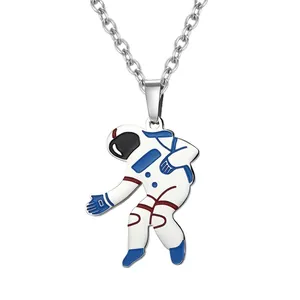Hip Hop Stainless Steel Astronaut Pendant Necklace For Men Women Cool Cartoon Figure Drip Oil Jewelry Streetwear Charm Pendant
