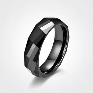 Black Zirconia Ceramic Faceted Diamond Face Geometric Band Ring For Men Women Minimalist Personalized Fashion Jewelry