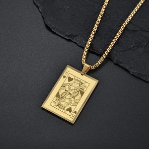 Collier pendentif Roi de Cœur en acier inoxydable plaqué or 18K sur pierre noire