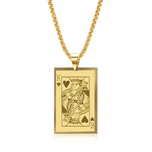 Collier Pendentif Carte de Poker en Acier Inoxydable As de Pique Roi de Cœur Bijoux Hip Hop Rétro pour Hommes Femmes