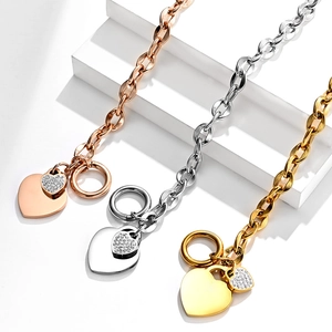 Elegant rose gold and silver heart bracelets with OT buckle and cubic zirconia pavé