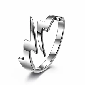 Anello Aperto in Acciaio Inossidabile Minimalista per Uomo Donna Moda Giapponese Coreana Fulmine Geometrico Gioielli Regalo