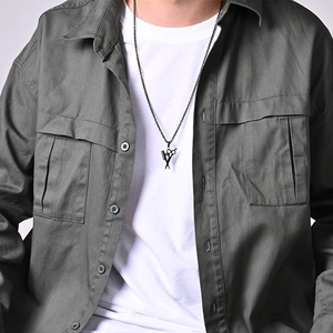 Barber theme necklace with scissors and comb pendant in black matte finish for men and women