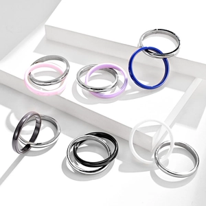 Minimalist double layer interlocking stainless steel and ceramic rings in various colors