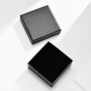 Black square jewelry gift box with diamond textured pattern for rings and earrings