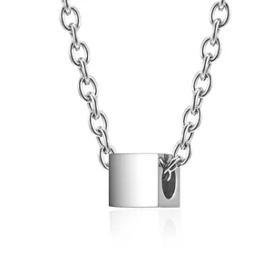 Minimalist Stainless Steel Square Cube Pendant Necklace High Polished Geometric Industrial Style Jewelry For Men Women Daily Accessory