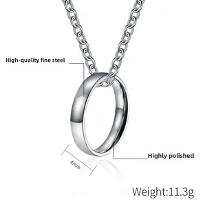 Detail of 4mm wide polished silver stainless steel ring pendant with dimensions and weight