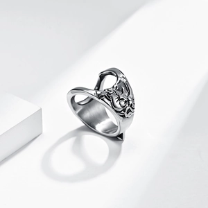 Multifunctional stainless steel rhino ring with gothic punk relief and hollow design