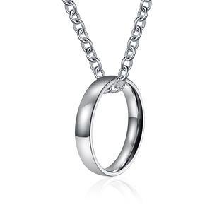 Minimalist Stainless Steel Inner Outer Arc Polished Ring Pendant Necklace Unisex Neutral Style Plain Band For Men Women