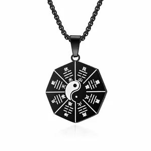 Vintage Tai Chi Yin Yang Bagua Pendant Necklace Stainless Steel Retro Ethnic Jewelry For Men Women Daily Wear Accessory