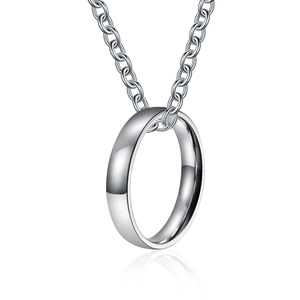 Minimalist silver titanium steel ring pendant necklace with polished mirror finish and O-chain