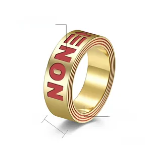 Détails de la bague en acier de 8mm avec gravure NONE rouge et texture rainurée