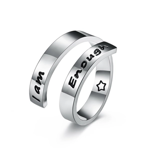 Inspirational Stainless Steel Wrap Open Adjustable Ring Engraved I Am Enough Personalized Quote Ring For Women Men Jewelry