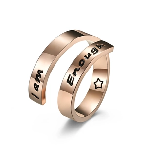 Rose gold stainless steel wrap ring with I am Enough engraving and star symbol