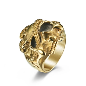 Gothic Stainless Steel Skeleton Snake Ring For Men Women Vintage Punk Dark Style Mamba Skull Biker Jewelry Finger Ring