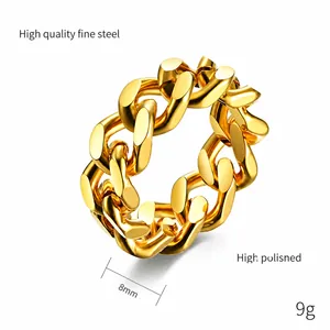 Detailansicht des 8mm goldfarbenen Panzerkettenrings aus poliertem hochwertigem Edelstahl