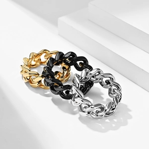 Herren Hiphop Panzerketten-Ring Set aus Gold, Schwarz und Silber Edelstahl