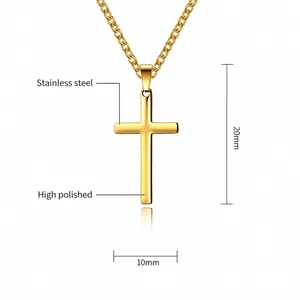 Détail du pendentif croix en acier inoxydable doré poli miroir avec dimensions 20mm x 10mm